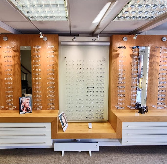 Broomfields Opticians interior - showing glasses